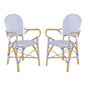 safavieh hooper rattan indoor/outdoor arm chairs in blue and white (set of 2)