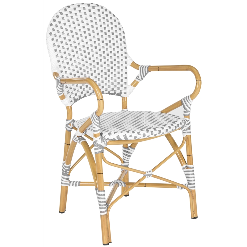 Safavieh Hooper Rattan Indoor/Outdoor Arm Chairs in Gray and White (Set of 2)