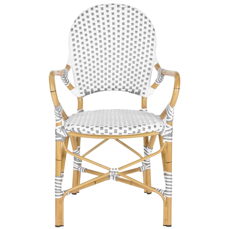 Safavieh Hooper Rattan Indoor/Outdoor Arm Chairs in Gray and White (Set of 2)