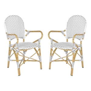 safavieh hooper rattan indoor/outdoor arm chairs in gray and white (set of 2)