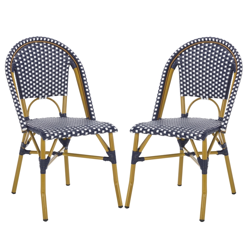Safavieh Salcha Rattan Indoor/Outdoor Side Chairs in Navy/White (Set of 2)