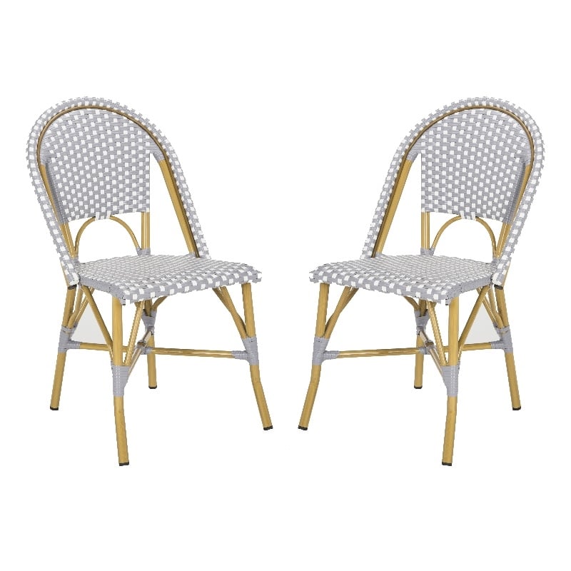 Safavieh Salcha Rattan Indoor/Outdoor Side Chairs in Gray/White (Set of 2)
