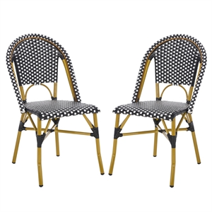 Safavieh Salcha Rattan Indoor/Outdoor Side Chairs in Black/White (Set of 2)