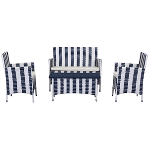 Safavieh Figueroa 4-Piece Rattan Outdoor Set in Navy and White