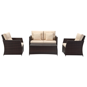 Safavieh Parry 4-Piece Rattan Outdoor Living Set in Brown and Beige
