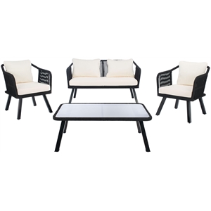 Safavieh Torsla 4-Piece Steel Metal Outdoor Living Set in Black Rope and Beige