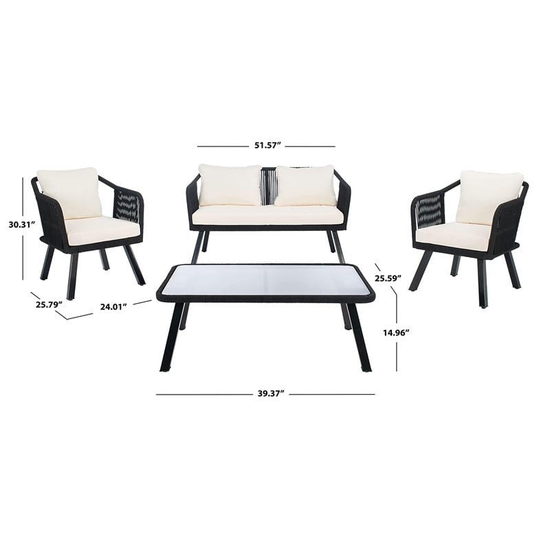Safavieh Torsla 4-Piece Steel Metal Outdoor Living Set in Black Rope and Beige