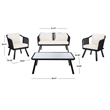 Safavieh Torsla 4-Piece Steel Metal Outdoor Living Set in Black Rope and Beige