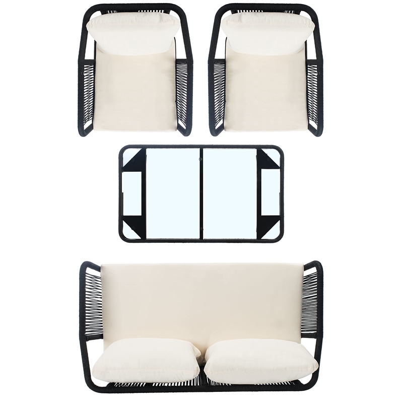 Safavieh Torsla 4-Piece Steel Metal Outdoor Living Set in Black Rope and Beige