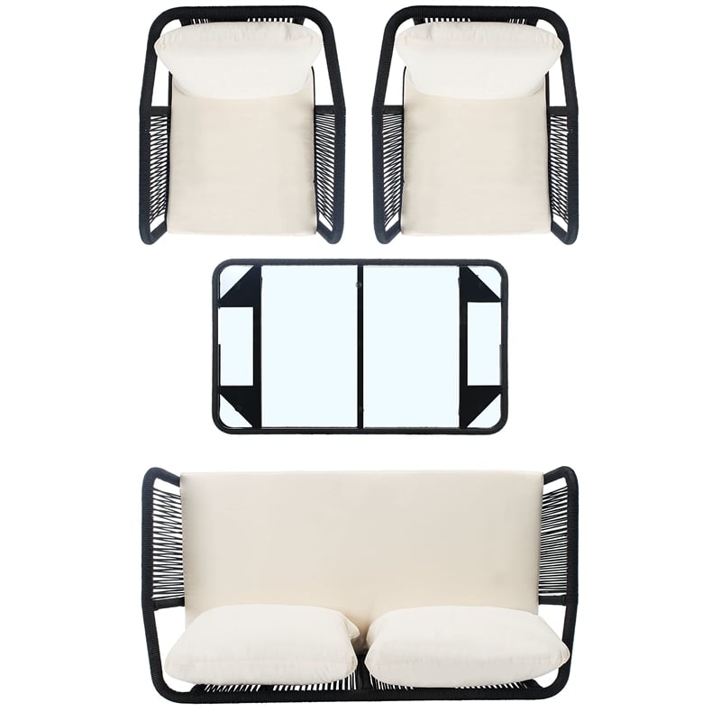 Safavieh Torsla 4-Piece Steel Metal Outdoor Living Set in Black Rope and Beige