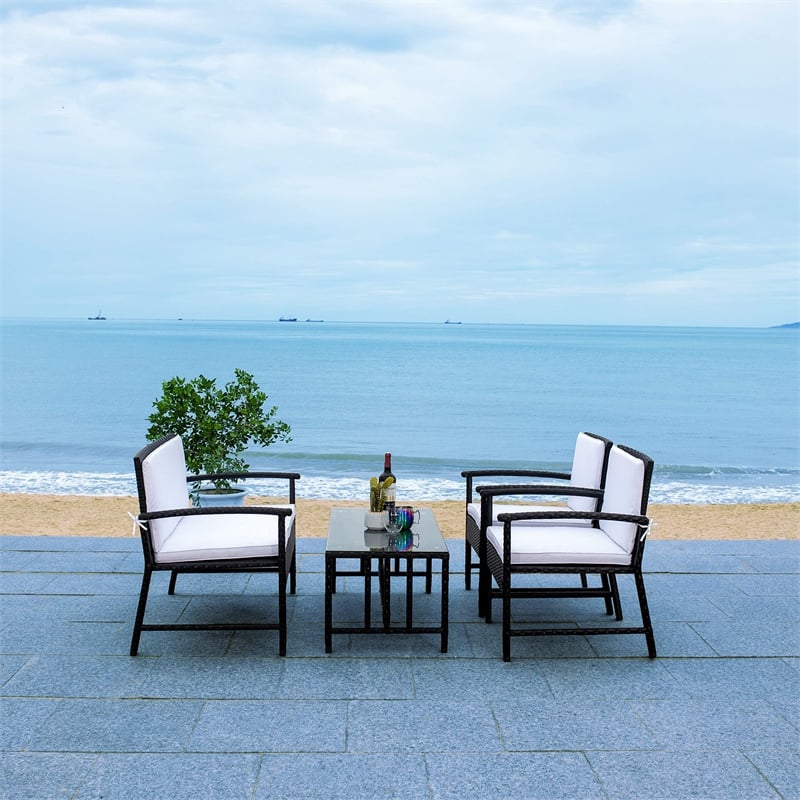 Safavieh Krissy Polyester Fabric/Foam Living Set in Black/White Cushion