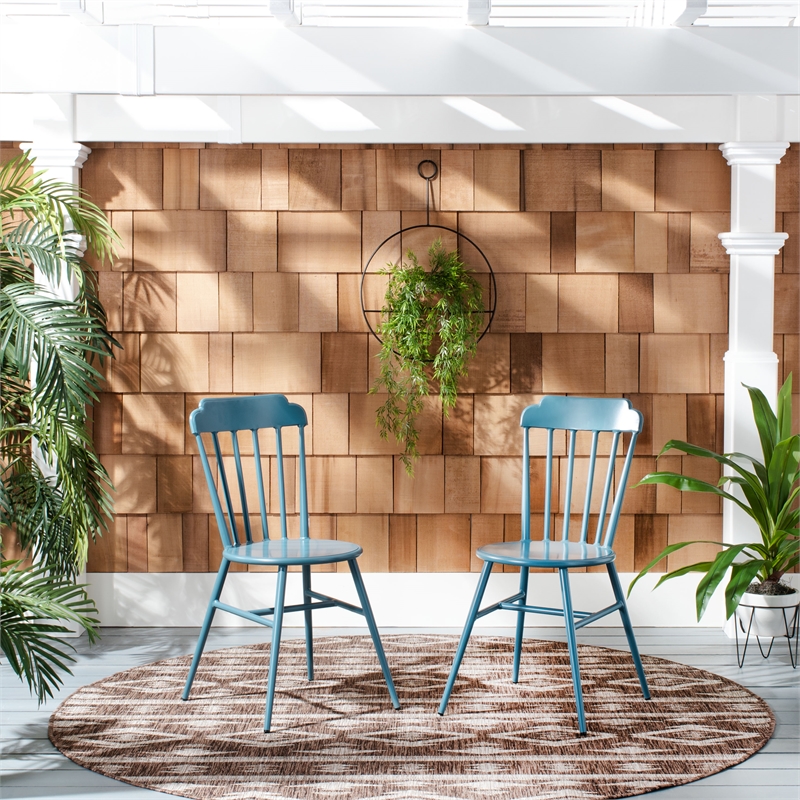 Safavieh Broderick Stackable Metal Outdoor Side Chairs in Matte Navy (Set of 2)
