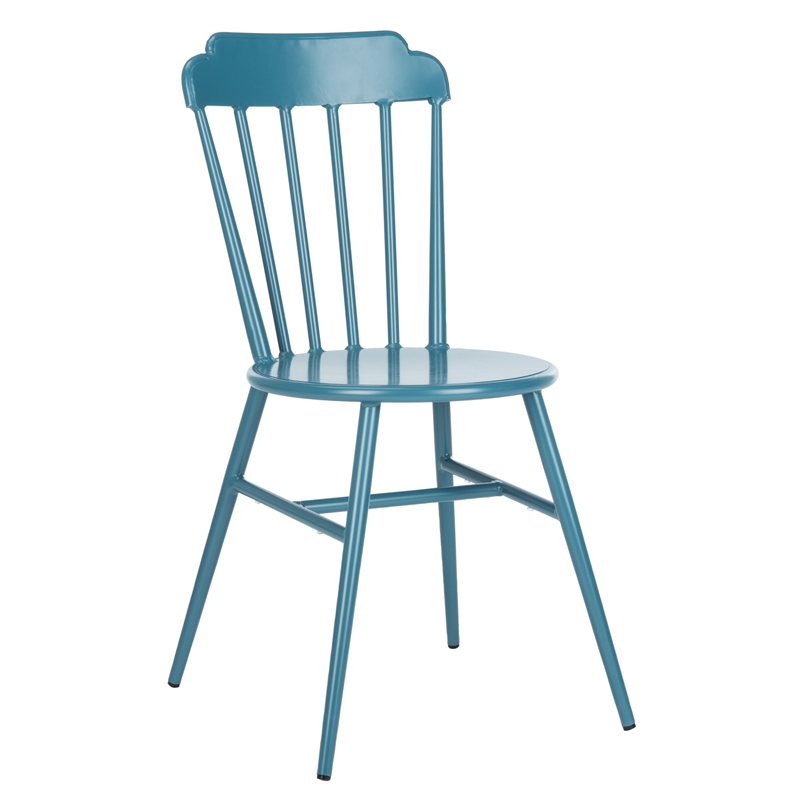 Safavieh Broderick Stackable Metal Outdoor Side Chairs in Matte Navy (Set of 2)