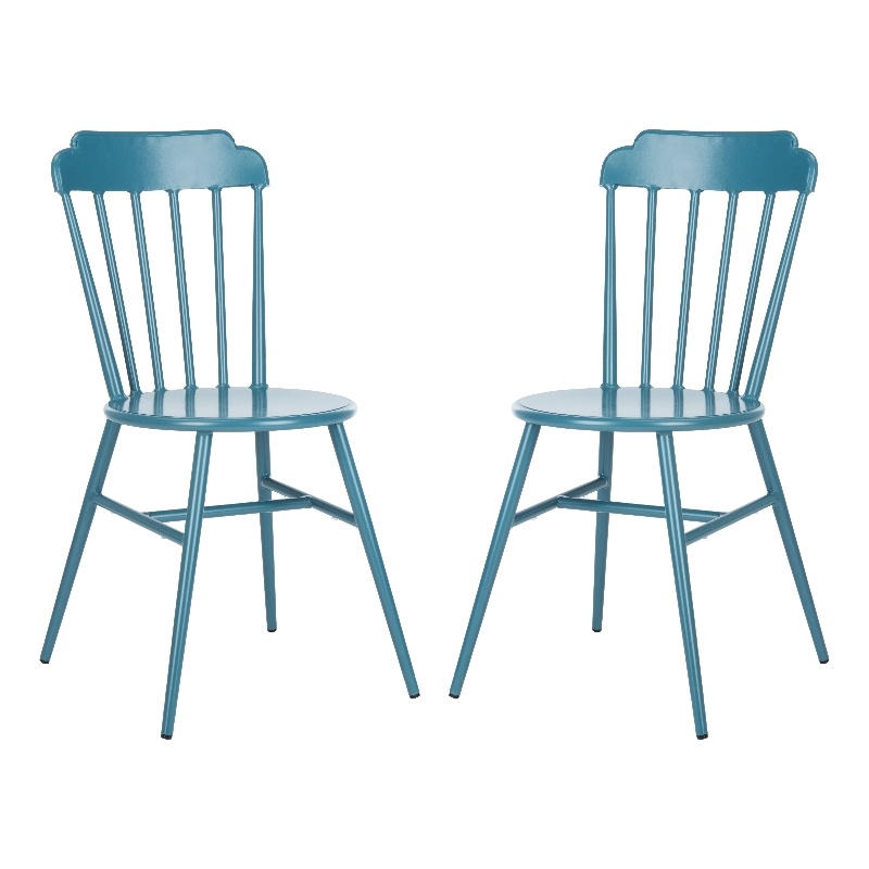 Safavieh Broderick Stackable Metal Outdoor Side Chairs in Matte Navy (Set of 2)