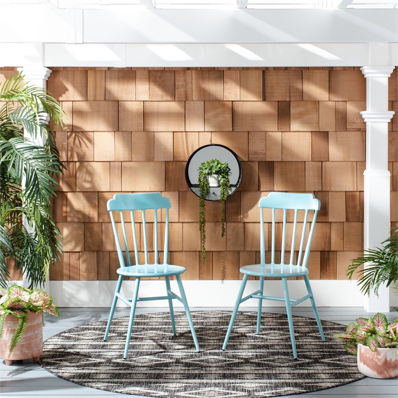 Safavieh Broderick Stackable Metal Outdoor Side Chairs in Baby Blue (Set of 2)