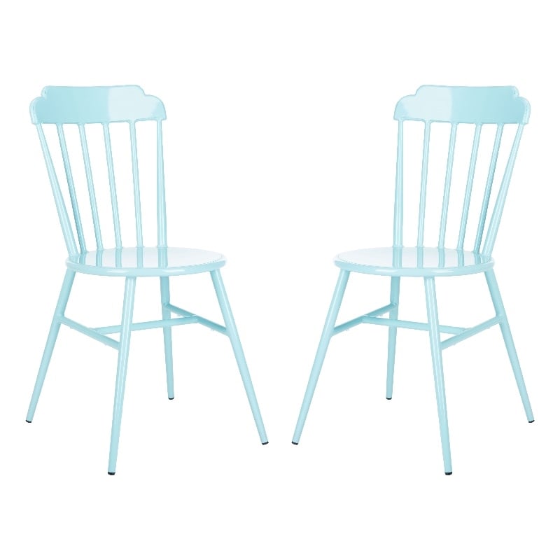 Safavieh Broderick Stackable Metal Outdoor Side Chairs in Baby Blue (Set of 2)