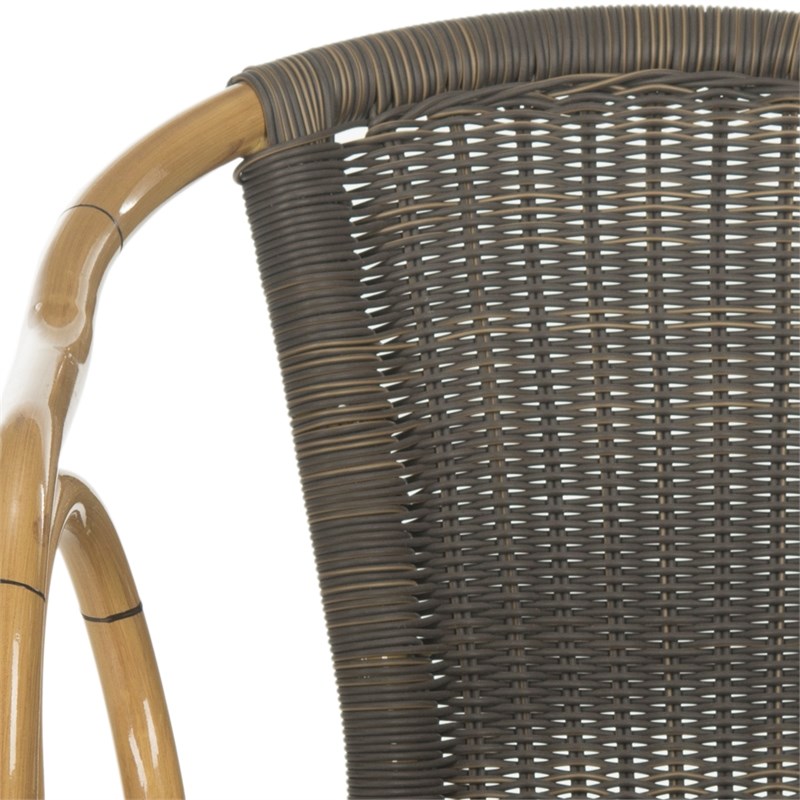 Safavieh Dagny PE Wicker / Rattan Arm Chairs in Chocolate/Light Brown (Set of 2)