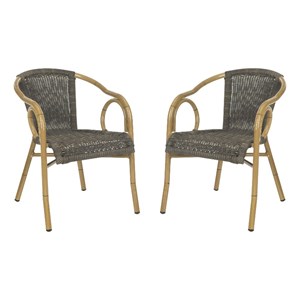 Safavieh Dagny PE Wicker / Rattan Arm Chairs in Chocolate/Light Brown (Set of 2)