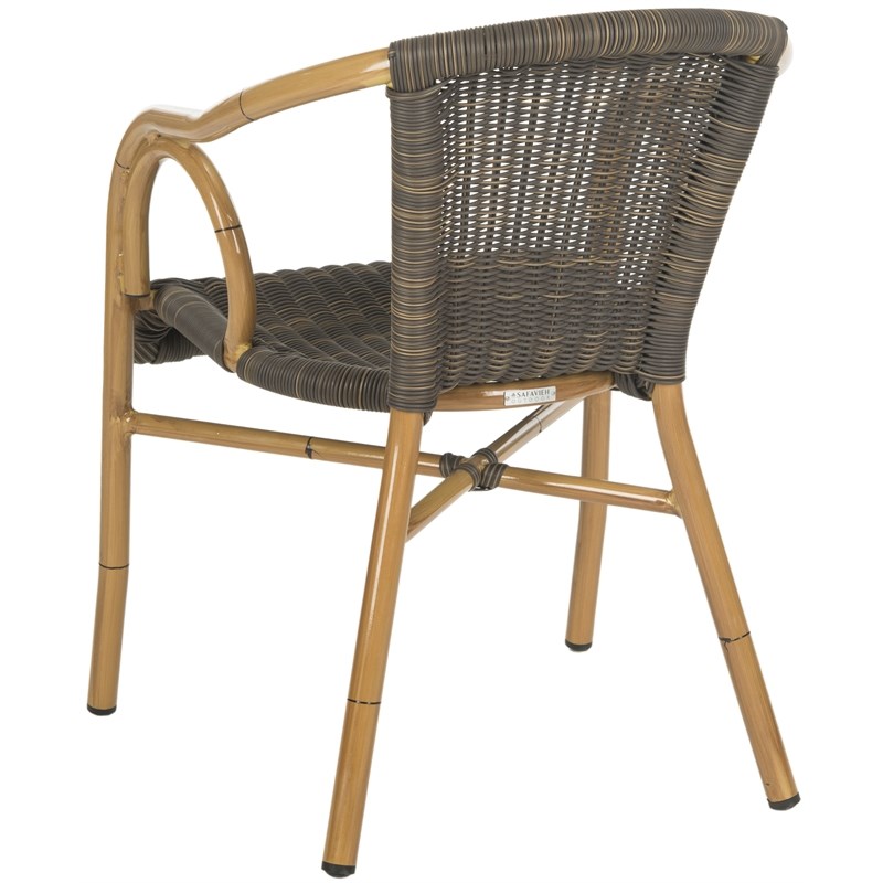 Safavieh Dagny PE Wicker / Rattan Arm Chairs in Chocolate/Light Brown (Set of 2)