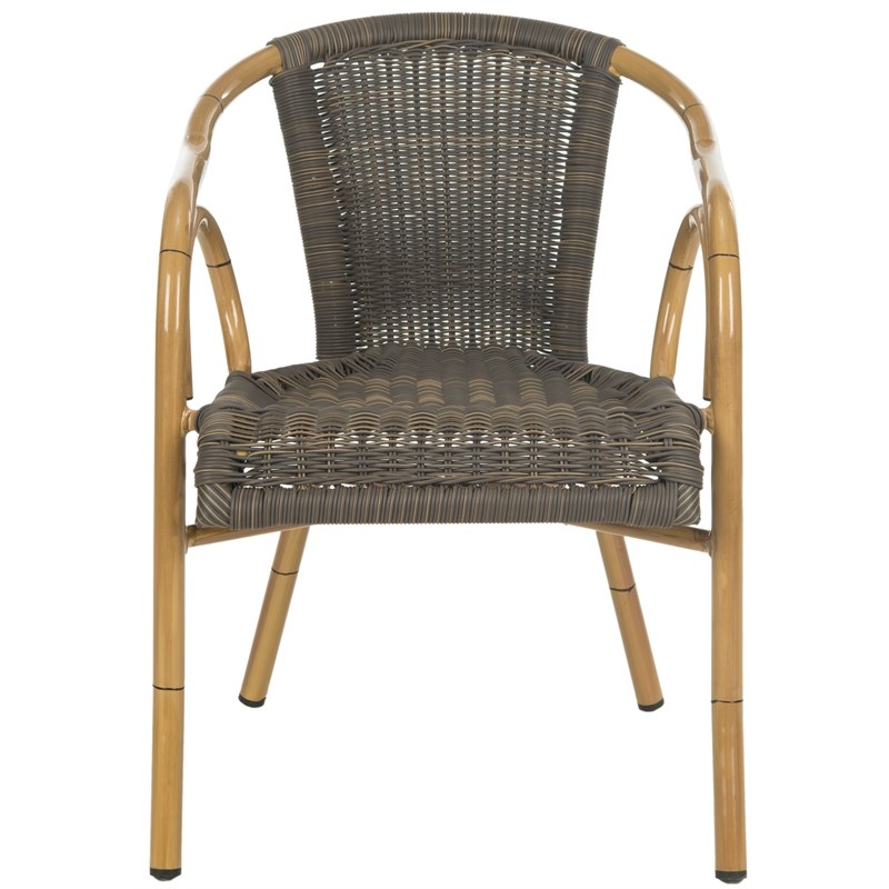 Safavieh Dagny PE Wicker / Rattan Arm Chairs in Chocolate/Light Brown (Set of 2)