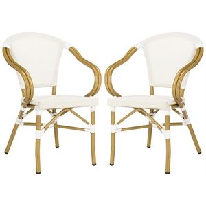 Safavieh Karine Rattan/Fabric Outdoor Arm Chairs in White/Beige (Set of 2)