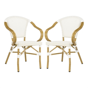 safavieh karine rattan/fabric outdoor arm chairs in white/beige (set of 2)