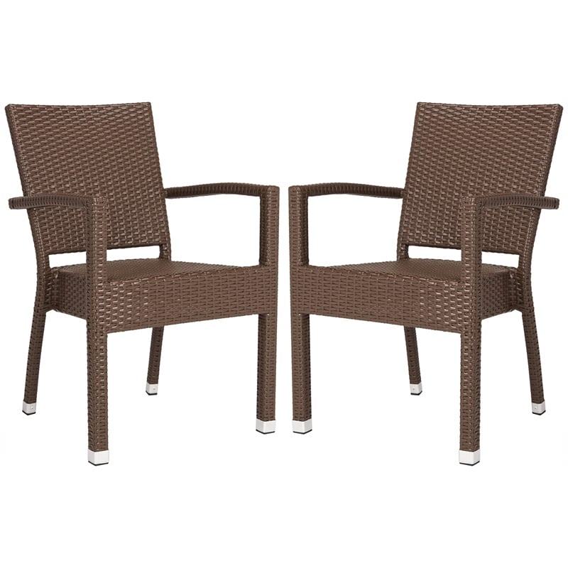 Safavieh Kelda Wicker / Rattan Outdoor Arm Chairs in Brown (Set of 2)