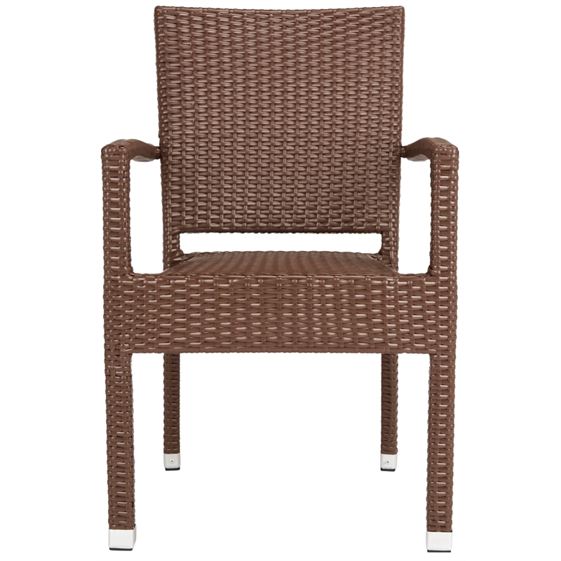 Safavieh Kelda Wicker / Rattan Outdoor Arm Chairs in Brown (Set of 2)