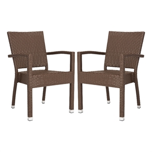 safavieh kelda wicker / rattan outdoor arm chairs in brown (set of 2)