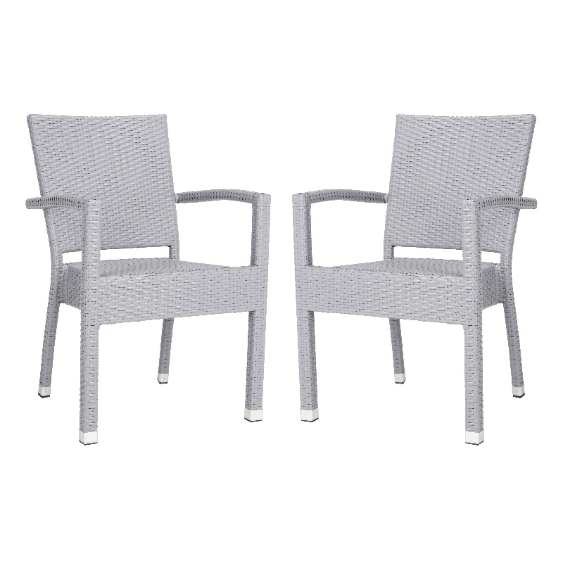 Safavieh Kelda Wicker / Rattan Outdoor Arm Chairs in Gray (Set of 2)