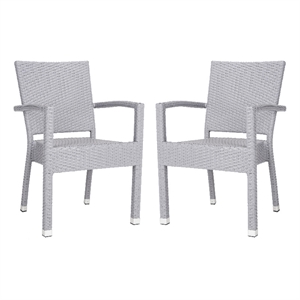safavieh kelda wicker / rattan outdoor arm chairs in gray (set of 2)