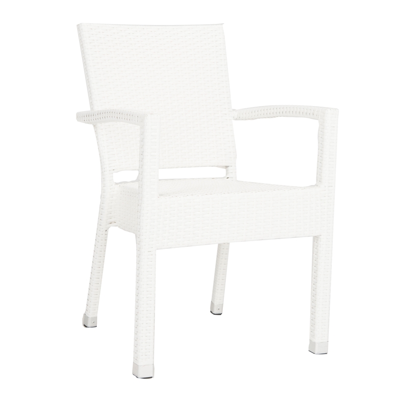 Safavieh Kelda Wicker / Rattan Outdoor Arm Chairs in White (Set of 2)