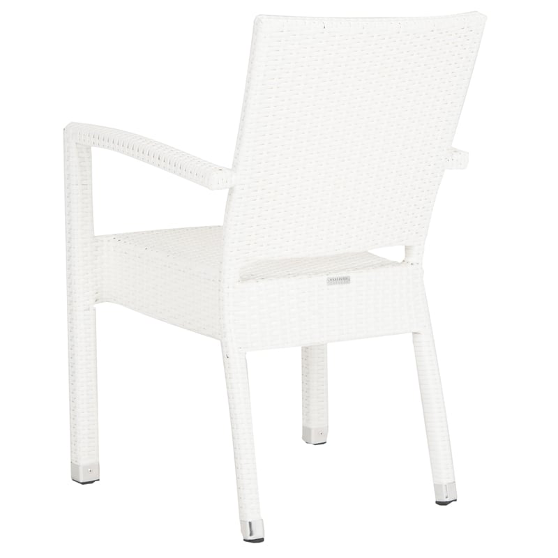 Safavieh Kelda Wicker / Rattan Outdoor Arm Chairs in White (Set of 2)