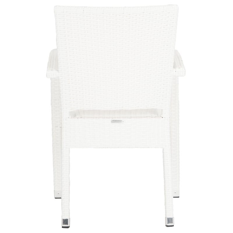 Safavieh Kelda Wicker / Rattan Outdoor Arm Chairs in White (Set of 2)