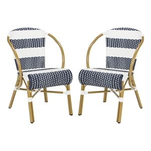 safavieh sarita wicker / rattan side chairs in navy and white (set of 2)