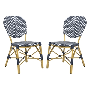 Safavieh Lisbeth Wicker / Rattan Side Chairs in Navy and White (Set of 2)
