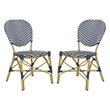 Safavieh Lisbeth Wicker / Rattan Side Chairs in Navy and White (Set of 2)
