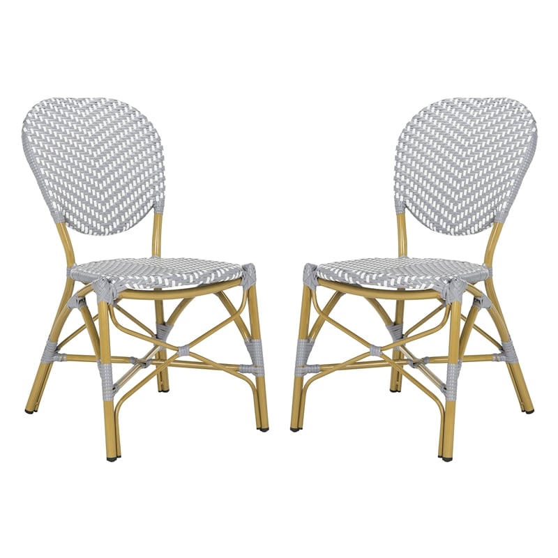 Safavieh Lisbeth Wicker / Rattan Side Chairs in Gray and White (Set of 2)