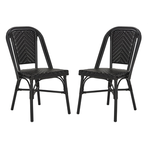 Safavieh Daria Wicker / Rattan Outdoor Arm Chairs in Black (Set of 2)