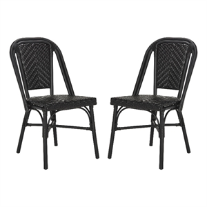 safavieh daria wicker / rattan outdoor arm chairs in black (set of 2)