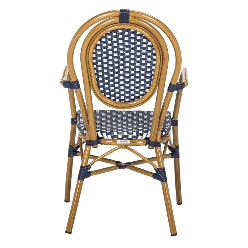Safavieh Rosen Wicker / Rattan Outdoor Arm Chairs in Navy and White (Set of 2)