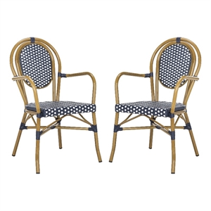 safavieh rosen wicker / rattan outdoor arm chairs in navy and white (set of 2)