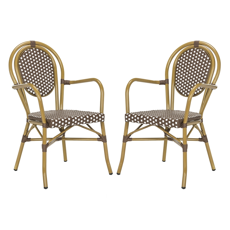 Safavieh Rosen Wicker / Rattan Outdoor Arm Chairs in Brown and White (Set of 2)