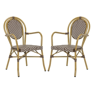 Safavieh Rosen Wicker / Rattan Outdoor Arm Chairs in Brown and White (Set of 2)