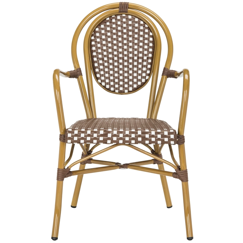Safavieh Rosen Wicker / Rattan Outdoor Arm Chairs in Brown and White (Set of 2)