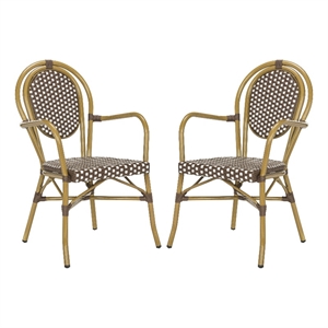 safavieh rosen wicker / rattan outdoor arm chairs in brown and white (set of 2)