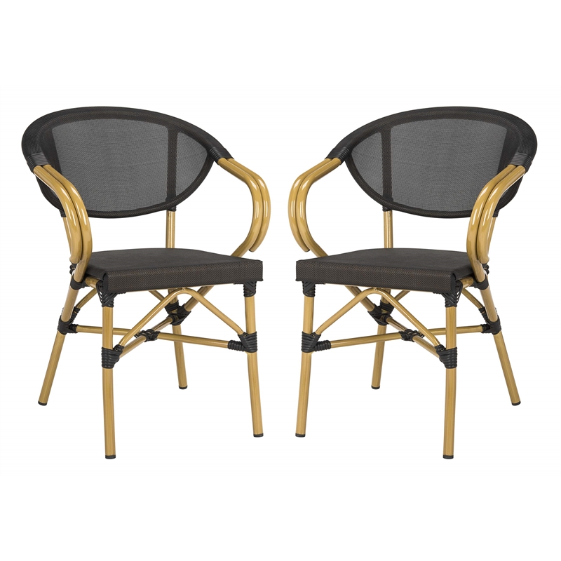Safavieh Burke Wicker / Rattan Outdoor Arm Chairs in Black (Set of 2)