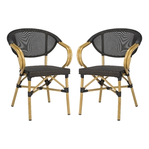 safavieh burke wicker / rattan outdoor arm chairs in black (set of 2)