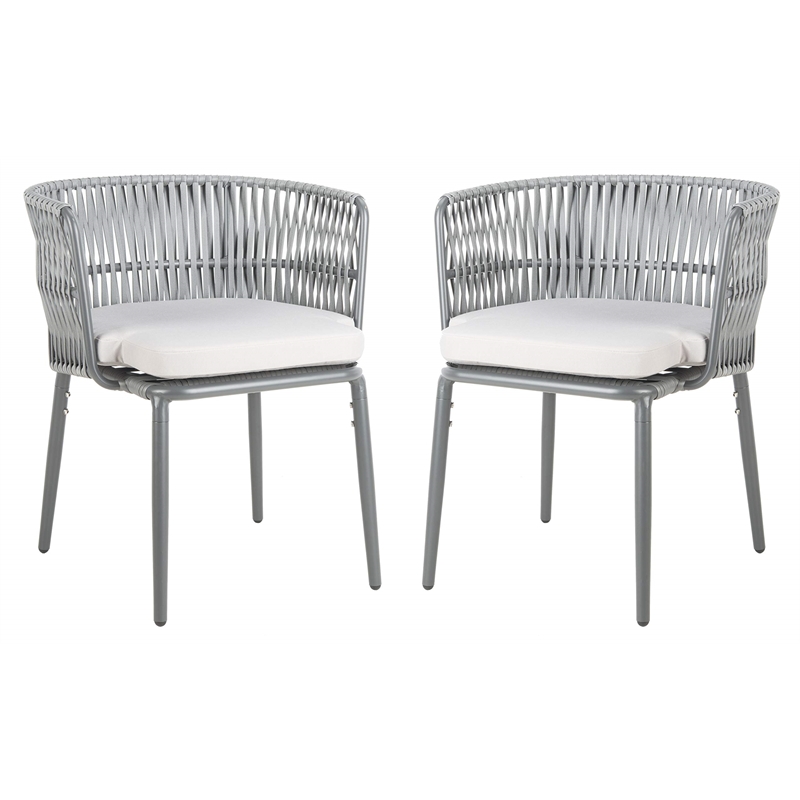 Safavieh Kiyan Rattan/Polyester Chairs in Gray Rope/Gray Cushion (Set of 2)