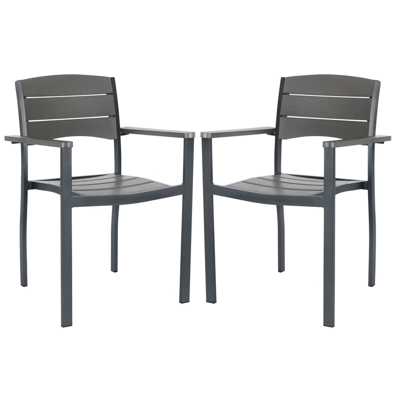 Safavieh Gerhardt Stackable Wood/Metal Outdoor Chairs in Gray (Set of 2)